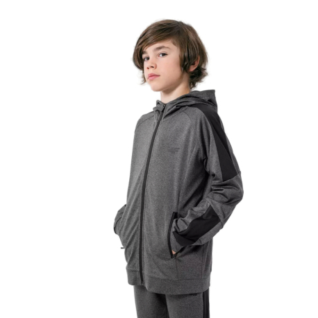 Chlapecká tréninková mikina se zipem 4F JUNIOR-BOYS FUNCTIONAL SWEATSHIRT JBLMF001-23M-DARK GREY MELANGE