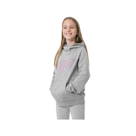 Dívčí mikina s kapucí 4F JUNIOR-GIRLS SWEATSHIRT JBLD002-25M-GREY MELANGE