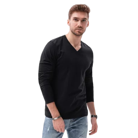 Pánske tričko s dlhým rukávom s v-výstrihom OMBRE-T-shirt LS-L136-V6-BLACK