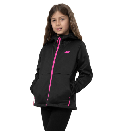 Dívčí turistická softshellová bunda 4F JUNIOR-SOFTSHELL JACKET  F042-20S-DEEP BLACK