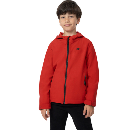 Chlapecká turistická softshellová bunda 4F JUNIOR-SOFTSHELL JACKET  M091-62S-RED