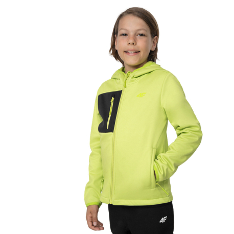 Chlapecká turistická softshellová bunda 4F JUNIOR-SOFTSHELL JACKET  M041-45S-CANARY GREEN