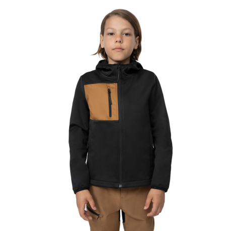 Chlapecká turistická softshellová bunda 4F JUNIOR-SOFTSHELL JACKET  M041-20S-DEEP BLACK