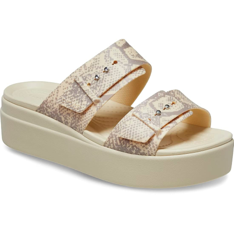 Dámske sandále na platforme (módna obuv) CROCS-Brooklyn Snake Buckle Low Wedge vanilla/multi