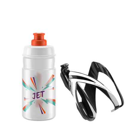 Láhev na kolo ELITE-KIT CEO black glossy + bottle JET 350 ml clear orange logo