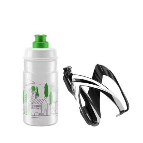 Láhev na kolo ELITE-KIT CEO black glossy + bottle JET 350 ml clear green logo