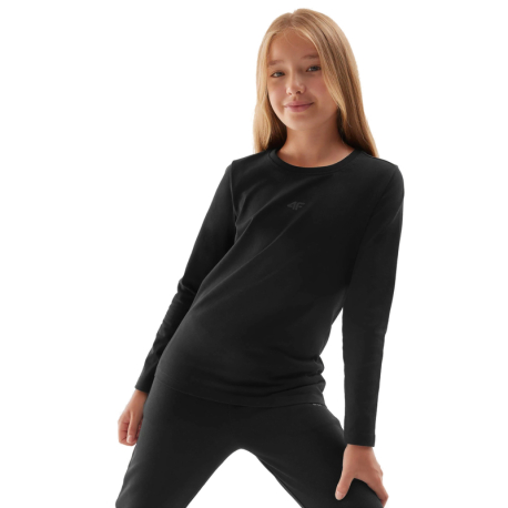 Dívčí tričko s dlouhým rukávem 4F JUNIOR-LONGSLEEVE-JAW23TLONF141-20S-DEEP BLACK