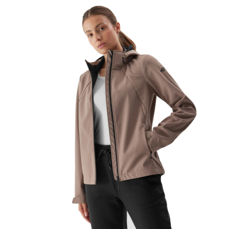 Dámská turistická bunda 4F-SOFTSHELL JACKET-AW23TSOFF152-82S-LIGHT BROWN