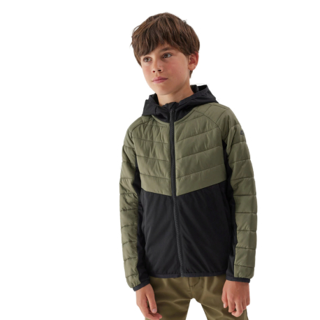 Chlapecká turistická softshellová bunda 4F JUNIOR-TECHNICAL JACKET-JAW23TTJAM282-44S-OLIVE