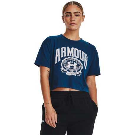 Dámské tréninkové triko s krátkým rukávem UNDER ARMOUR-UA COLLEGIATE CREST CROP SS -BLU