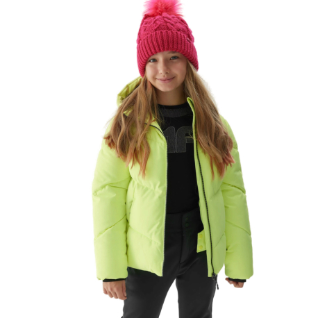 Dívčí lyžařská bunda 4F JUNIOR-TECHNICAL JACKET-JAW23TTJAF293-72N-LEMON NEON