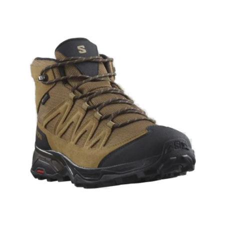 Pánská kotníková turistická celokožená obuv SALOMON-X Ward Leather Mid GTX kangaro/black/dull gold