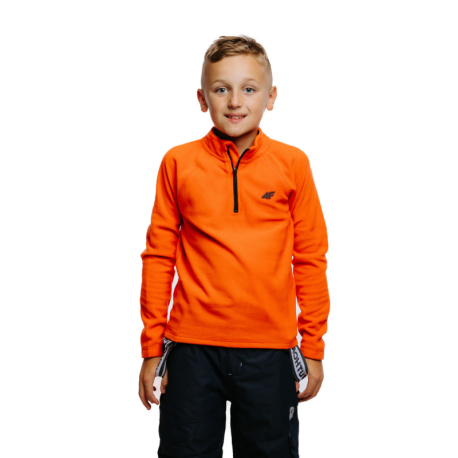 Chlapecká lyžařská flísová mikina 4F JUNIOR-FLEECE UNDERWEAR-JAW23UFLEM019-70S-ORANGE