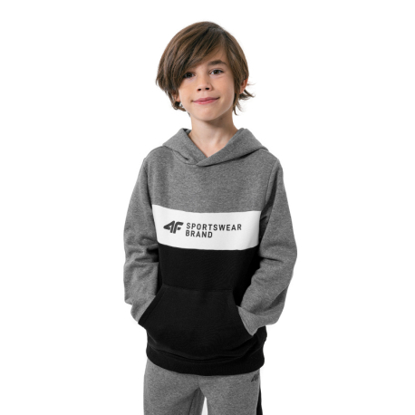 Chlapecká mikina s kapucí 4F JUNIOR-BOYS SWEATSHIRT JBLM003-24M-MIDDLE GREY MELANGE