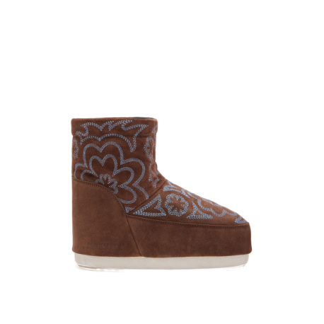 Dámské nízké zimní boty MOON BOOT-MB ICON LOW NOLACE EMBROIDEREDSUEDE-MF18 BROWN/BLUE