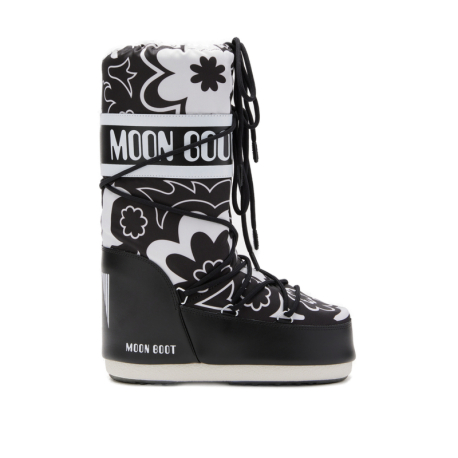 Dámske vysoké zimné topánky MOON BOOT-MB ICON FLOWER-NA02 BLACK/WHITE