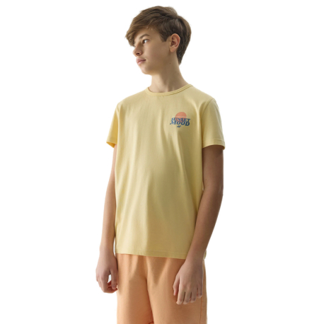 Chlapecké tričko s krátkým rukávem 4F JUNIOR-TSHIRT-4FJWSS24TTSHM1136-73S-LIGHT LEMON