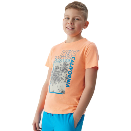 Chlapecké tričko s krátkým rukávem 4F JUNIOR-TSHIRT-4FJWSS24TTSHM1137-70N-ORANGE NEON