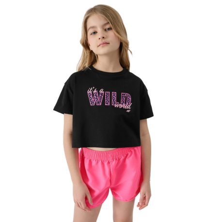 Dívčí tričko s krátkým rukávem 4F JUNIOR-TSHIRT-4FJWSS24TTSHF1144-20S-DEEP BLACK