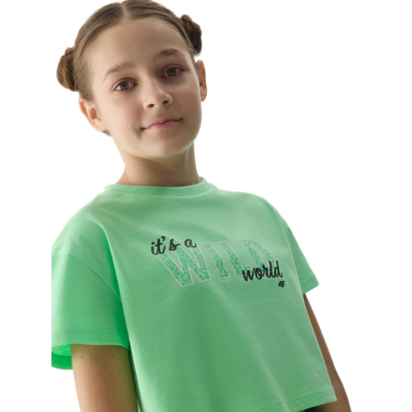 Dívčí tričko s krátkým rukávem 4F JUNIOR-TSHIRT-4FJWSS24TTSHF1144-42N-LIGHT GREEN NEON