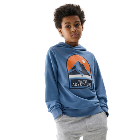 Chlapecká turistická mikina s kapucí 4F JUNIOR-SWEATSHIRT-4FJWSS24TSWSM0933-33S-BLUE