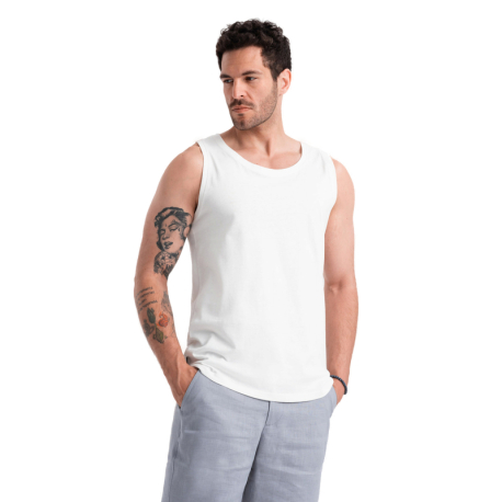 Pánske tričko s krátkym rukávom s v-výstrihom OMBRE-Tank top OM-TSBT-0192 V-1 white