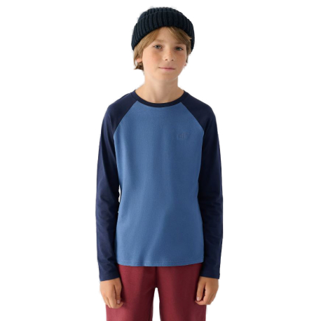 Chlapecké tričko s dlouhým rukávem 4F JUNIOR-LONGSLEEVE-JWAW24TLONM293-32S-DENIM