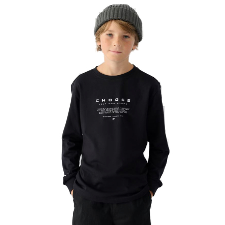 Chlapecké tričko s dlouhým rukávem 4F JUNIOR-LONGSLEEVE-JWAW24TLONM294-20S-DEEP BLACK