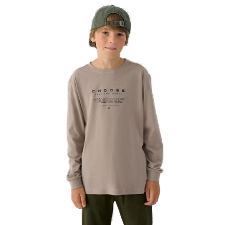 Chlapecké tričko s dlouhým rukávem 4F JUNIOR-LONGSLEEVE-JWAW24TLONM294-26S-WARM LIGHT GREY