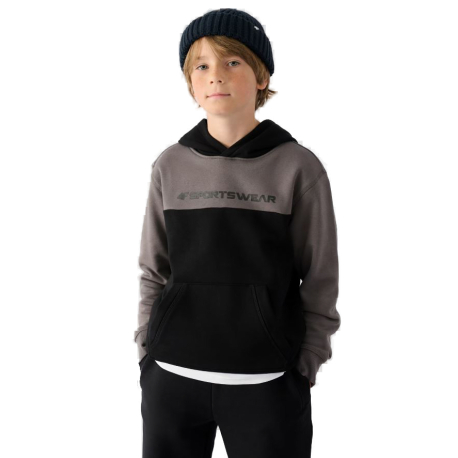 Chlapecká mikina s kapucí 4F JUNIOR-SWEATSHIRT-JWAW24TSWSM1222-20S-DEEP BLACK