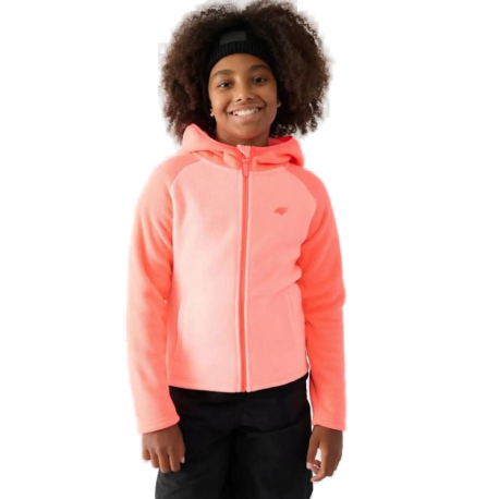 Dívčí flísová mikina se zipem 4F JUNIOR-FLEECE-JWAW24TFLEF208-64N-SALMON CORAL NEON