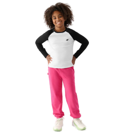 Dívčí tepláky 4F JUNIOR-TROUSERS-JWAW24TTROF754-55S-HOT PINK