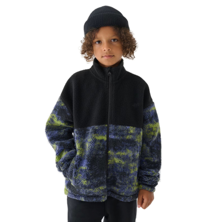 Chlapecká flísová mikina se zipem 4F JUNIOR-FLEECE-JWAW24TFLEM246-20S-DEEP BLACK