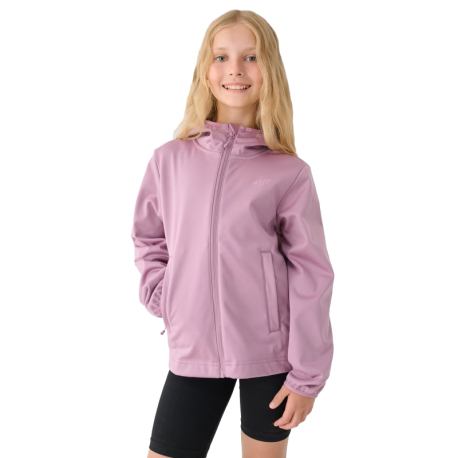 Dívčí turistická softshellová bunda 4F JUNIOR-SOFTSHELL JACKET-JWAW24TSOFF261-54S-PINK