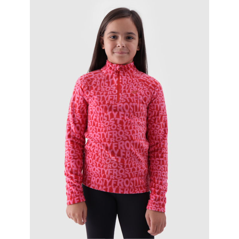 Dívčí lyžařská flísová mikina 4F JUNIOR-FLEECE UNDERWEAR-JWAW24UFLEF051-62A-RED ALLOVER - 