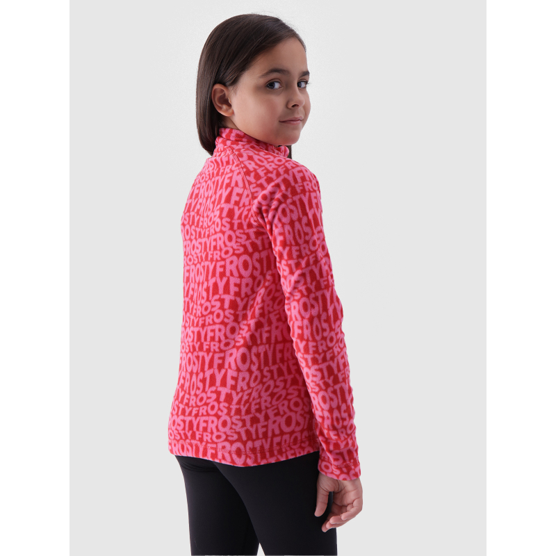 Dívčí lyžařská flísová mikina 4F JUNIOR-FLEECE UNDERWEAR-JWAW24UFLEF051-62A-RED ALLOVER - 