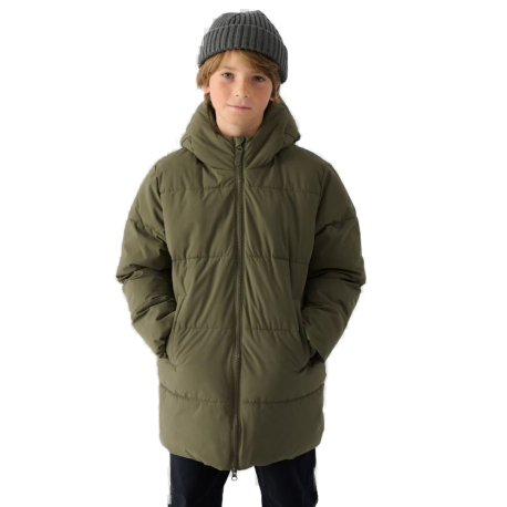 Chlapecká bunda 4F JUNIOR-DOWN JACKET-JWAW24TDJAM464-43S-KHAKI