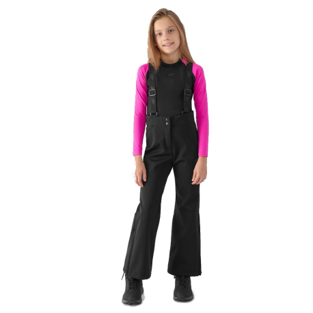 Dívčí lyžařské softshellové kalhoty 4F JUNIOR-TROUSERS FNK-JWAW24TFTRF661-20S-DEEP BLACK